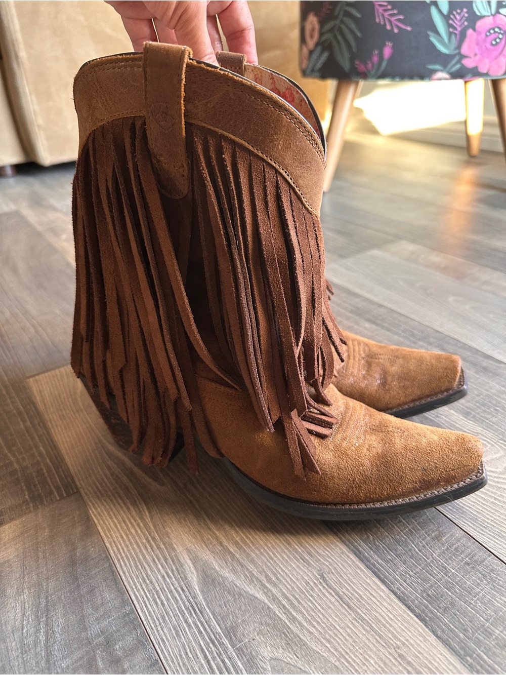 Ariat Brown Suede Fringe Western Heeled Boots